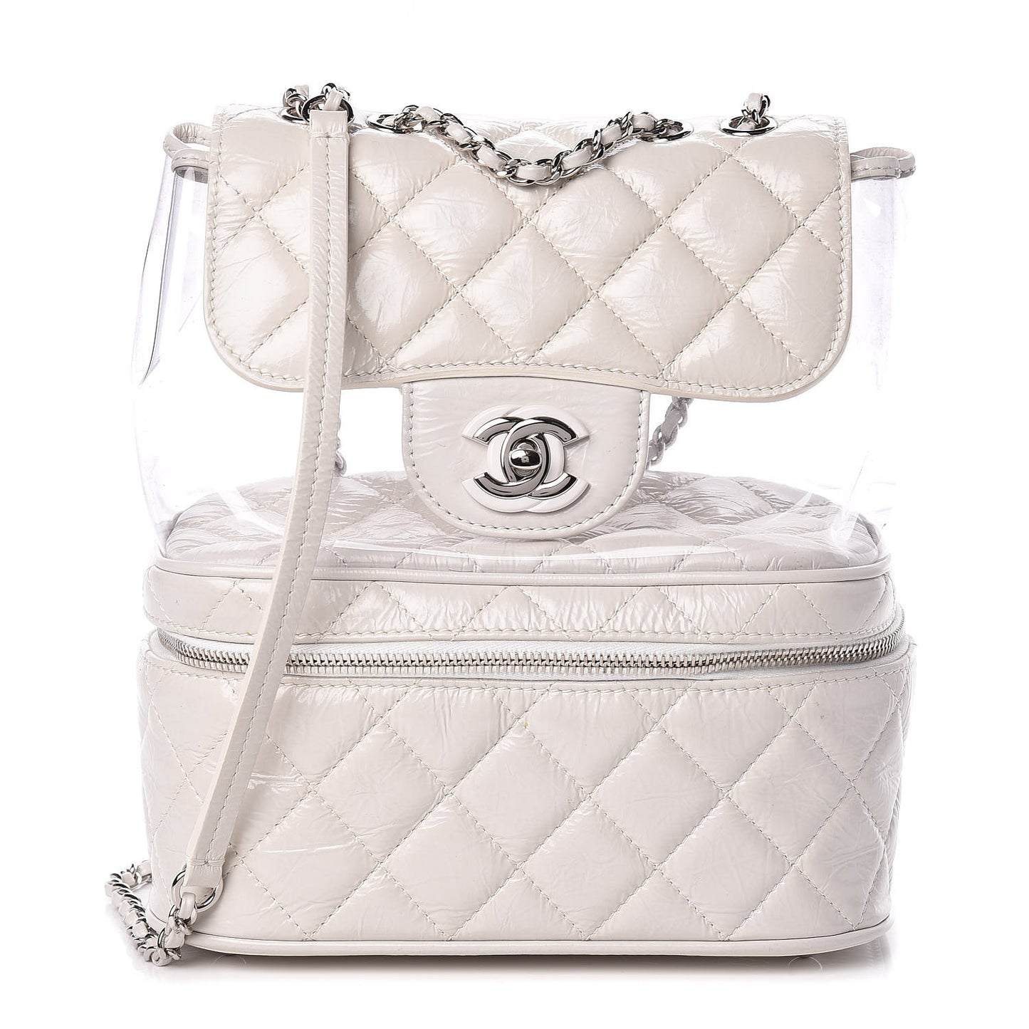 Crumpled Calfskin PVC Quilted Flap White