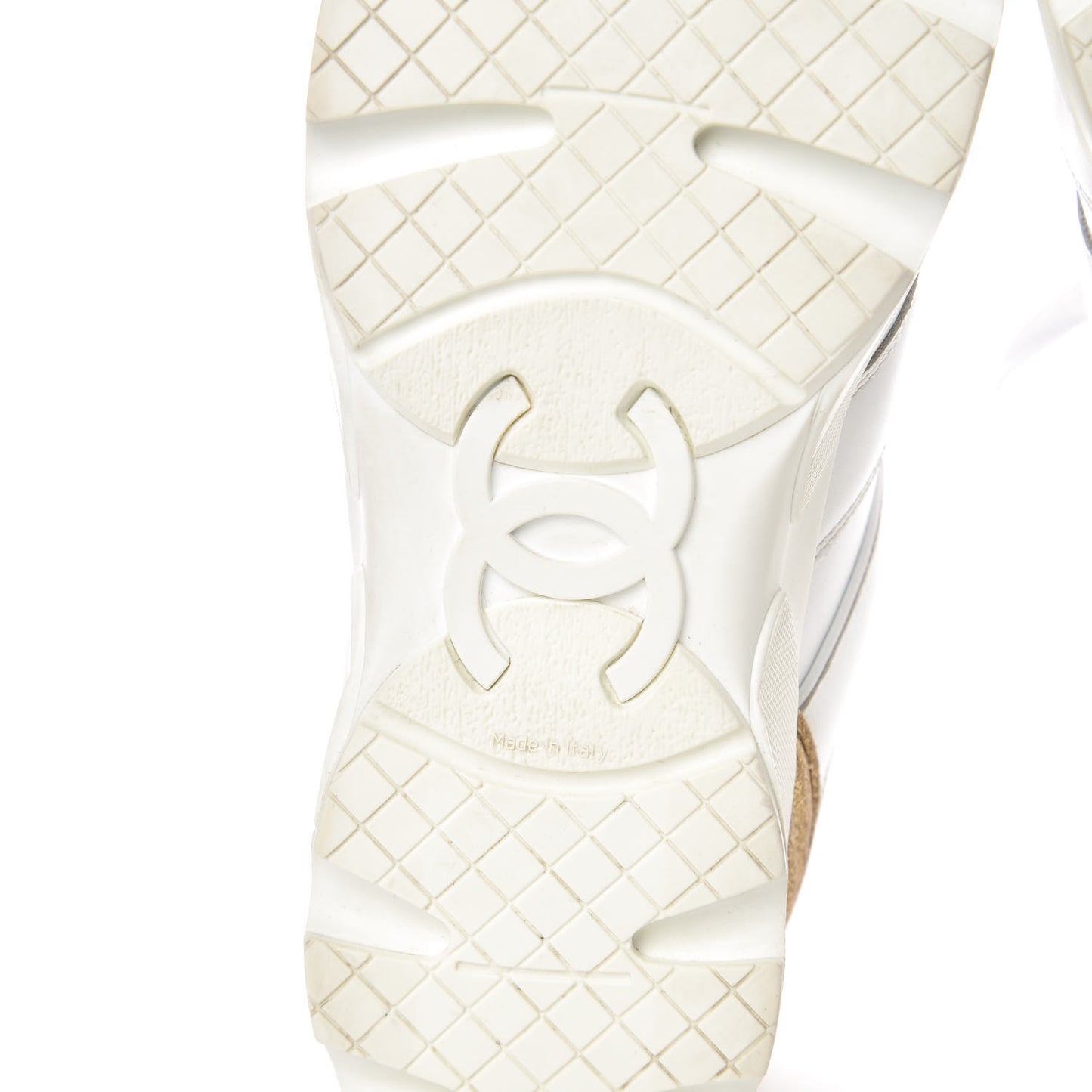 Calfskin Laminated Womens CC Sneakers 37 White Gold