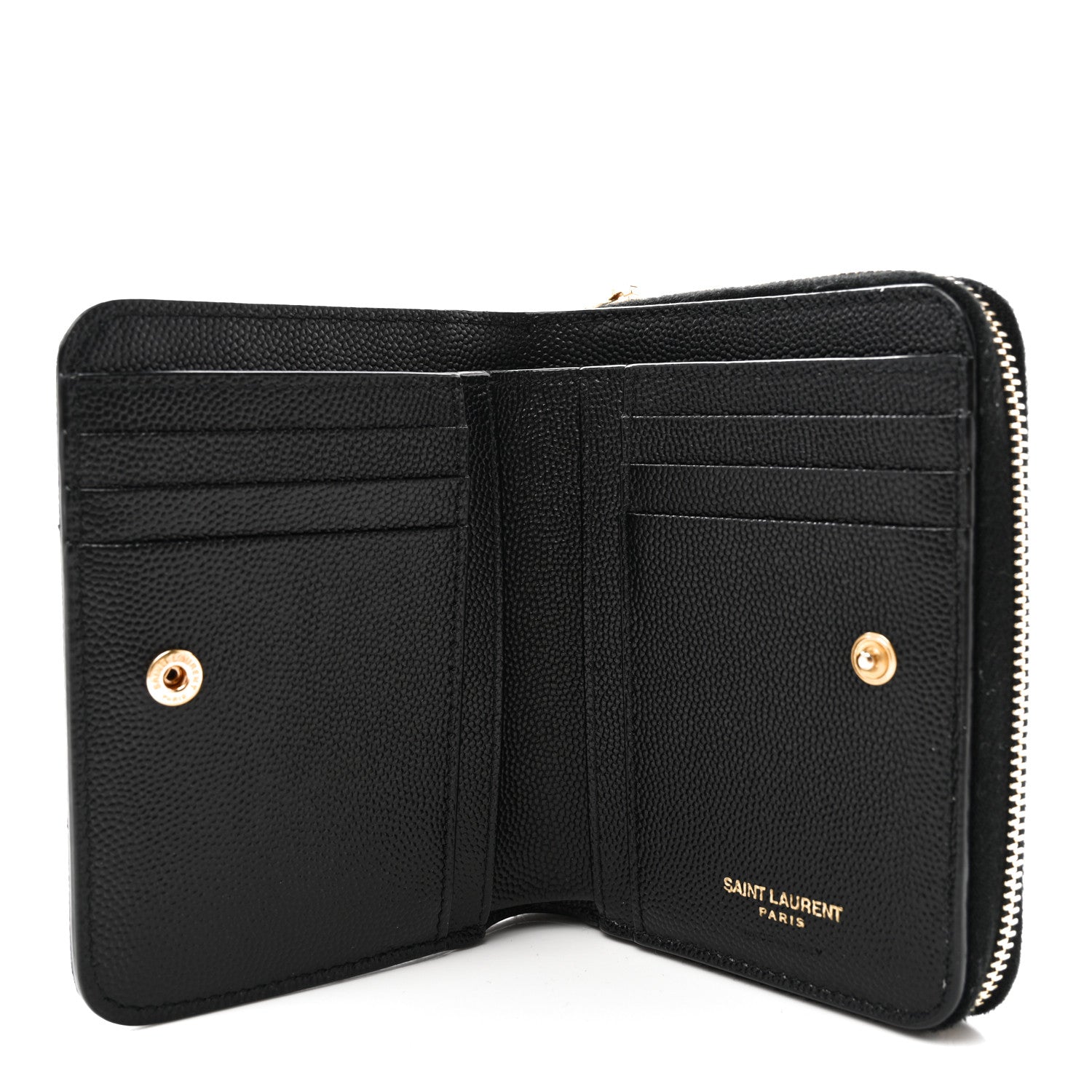 Saint Laurent Grain De Poudre Matelasse Chevron Monogram Compact Zip Around Wallet Black 5 of 9