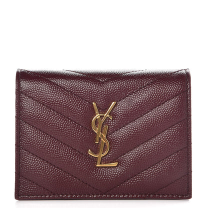 Saint Laurent Grain De Poudre Matelasse Chevron Monogram Card Case Bordeaux 1 of 8