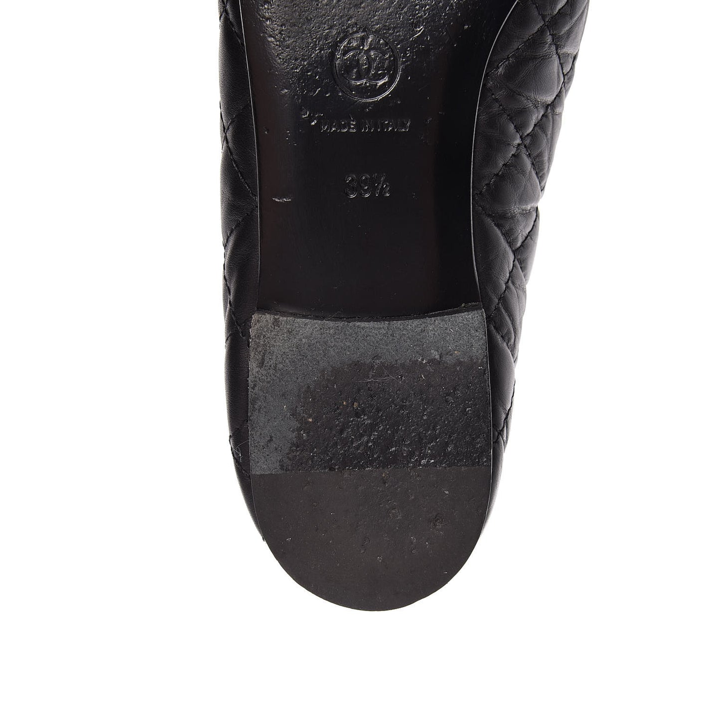 Aged Calfskin Quilted Cap Toe Ballerina Flats 39.5 Black