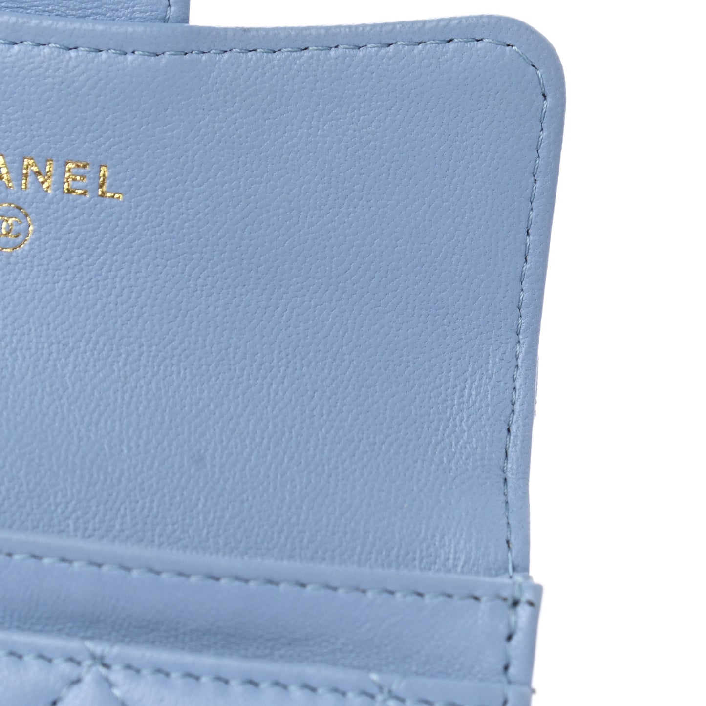 Lambskin Quilted Flap Card Holder Wallet Light Blue