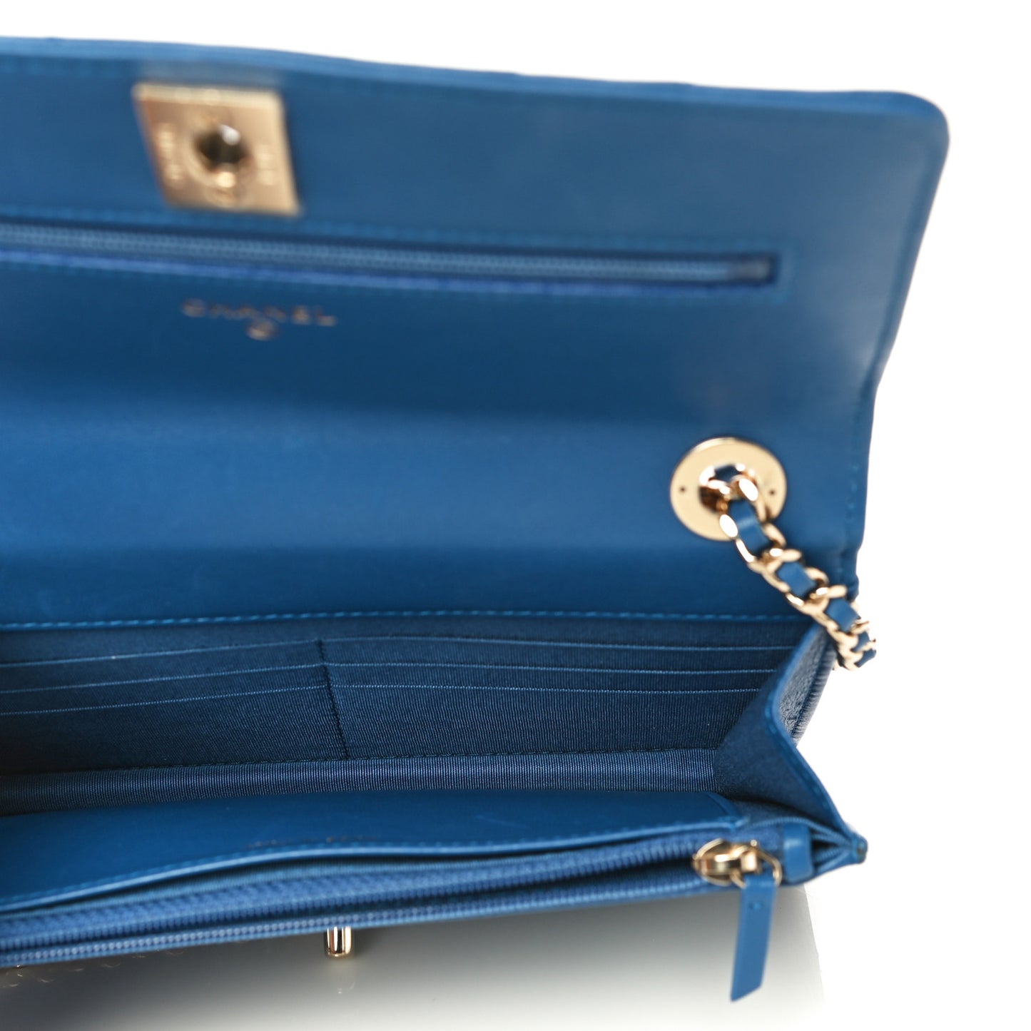 Lambskin Chevron Quilted Trendy CC Wallet On Chain WOC Blue