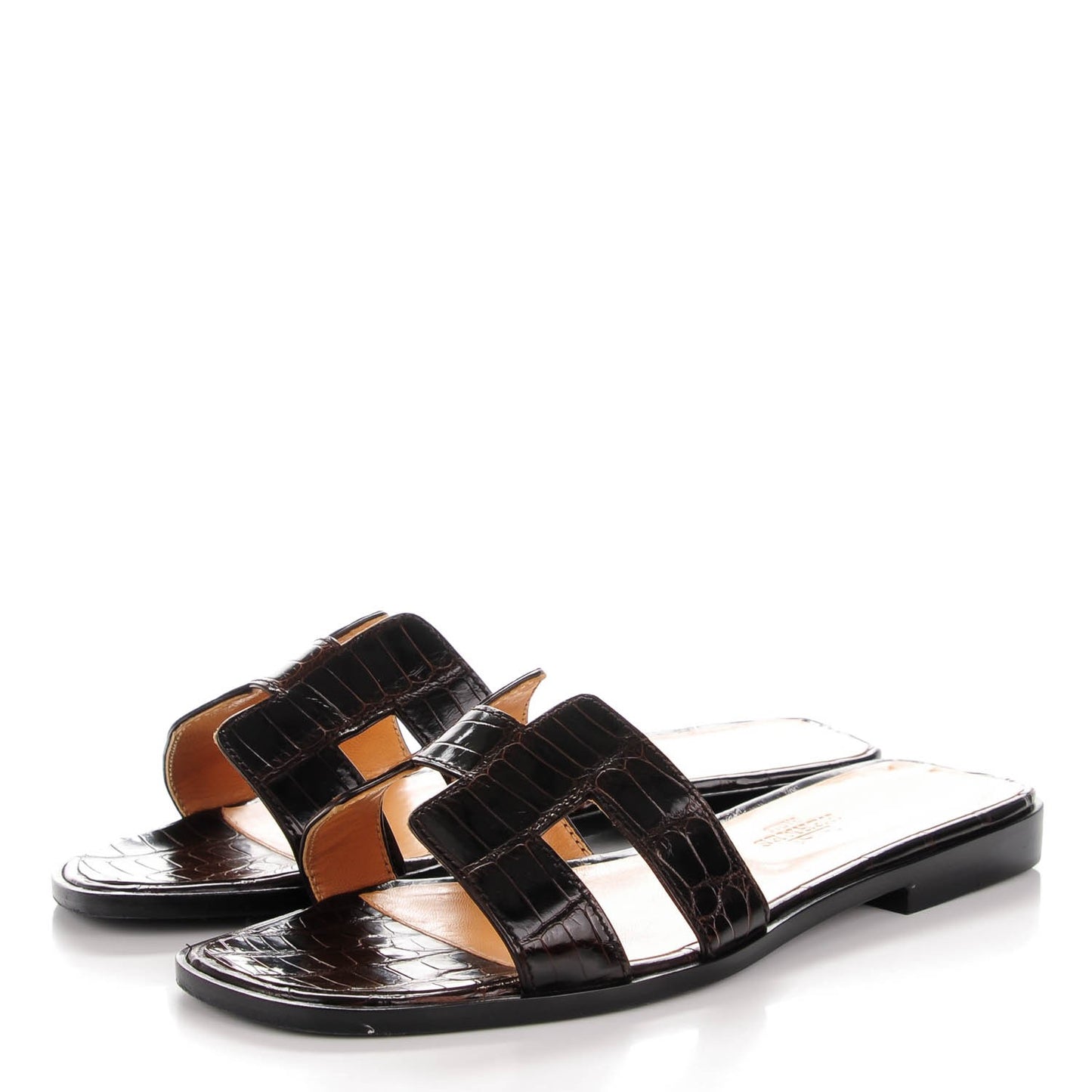 Shiny Alligator Oran Sandals 37.5 Havane