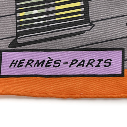 Hermes Silk Minuit Au Faubourg Scarf 70 Orange Gris Jaune 2 of 8