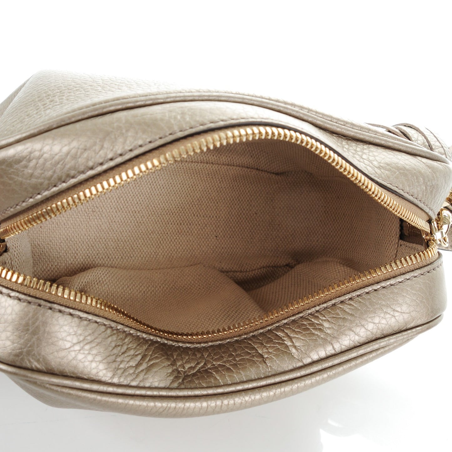 Metallic Pebbled Calfskin Small Soho Disco Bag Golden Beige