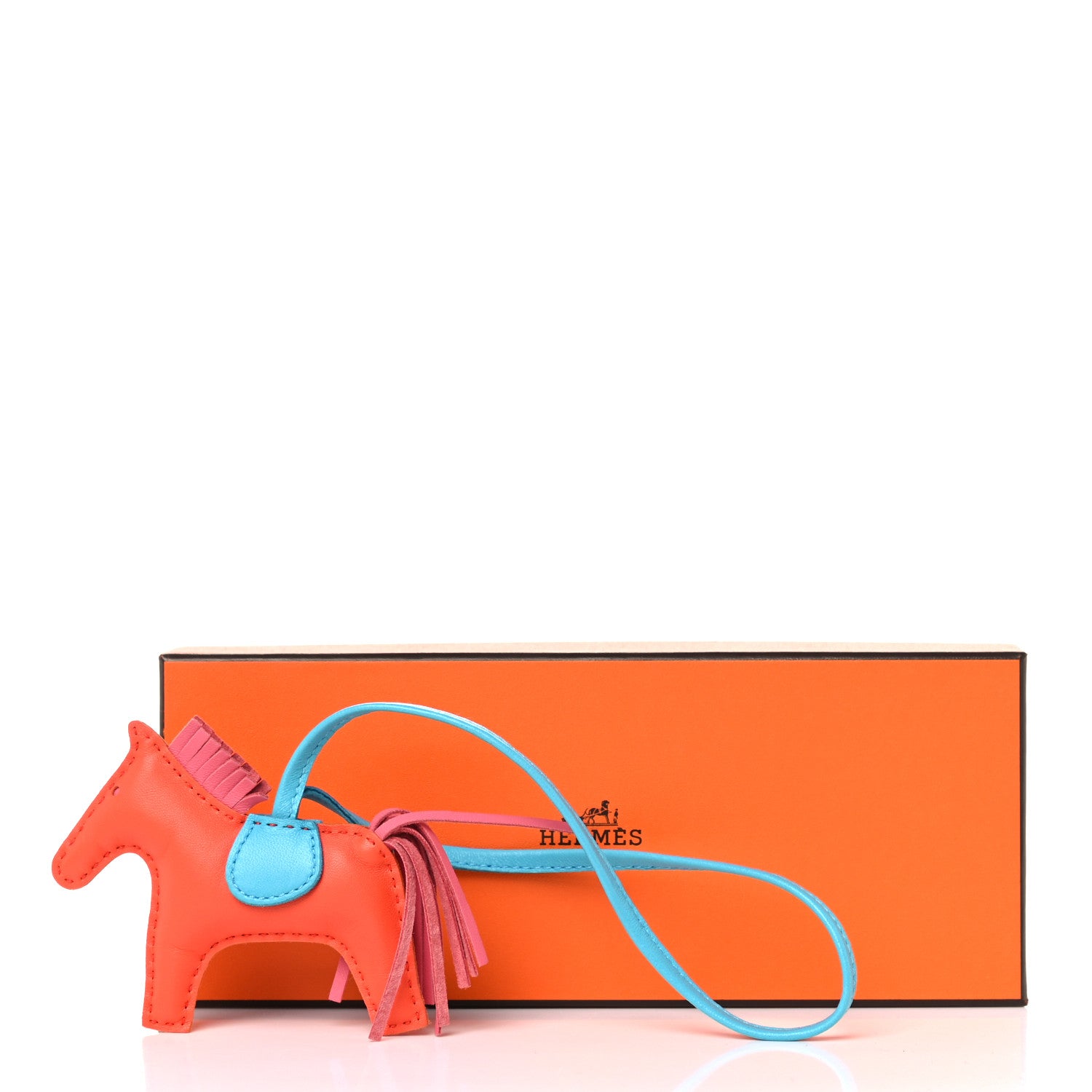 Hermes Milo Lambskin Grigri Rodeo Horse Bag Charm PM Orange Poppy Rose Azalee Bleu Azteque 4 of 4