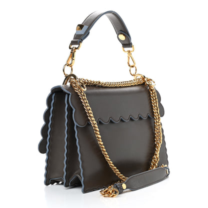 Fendi Vitello Liberty Scalloped Studded Kan I Shoulder Bag Carbone 3 of 13