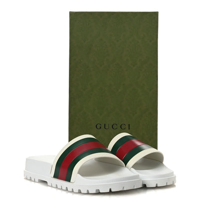 Gucci Rubber Web Mens Lug Sole Slide Sandals Great 10 White Green Red 11 of 11