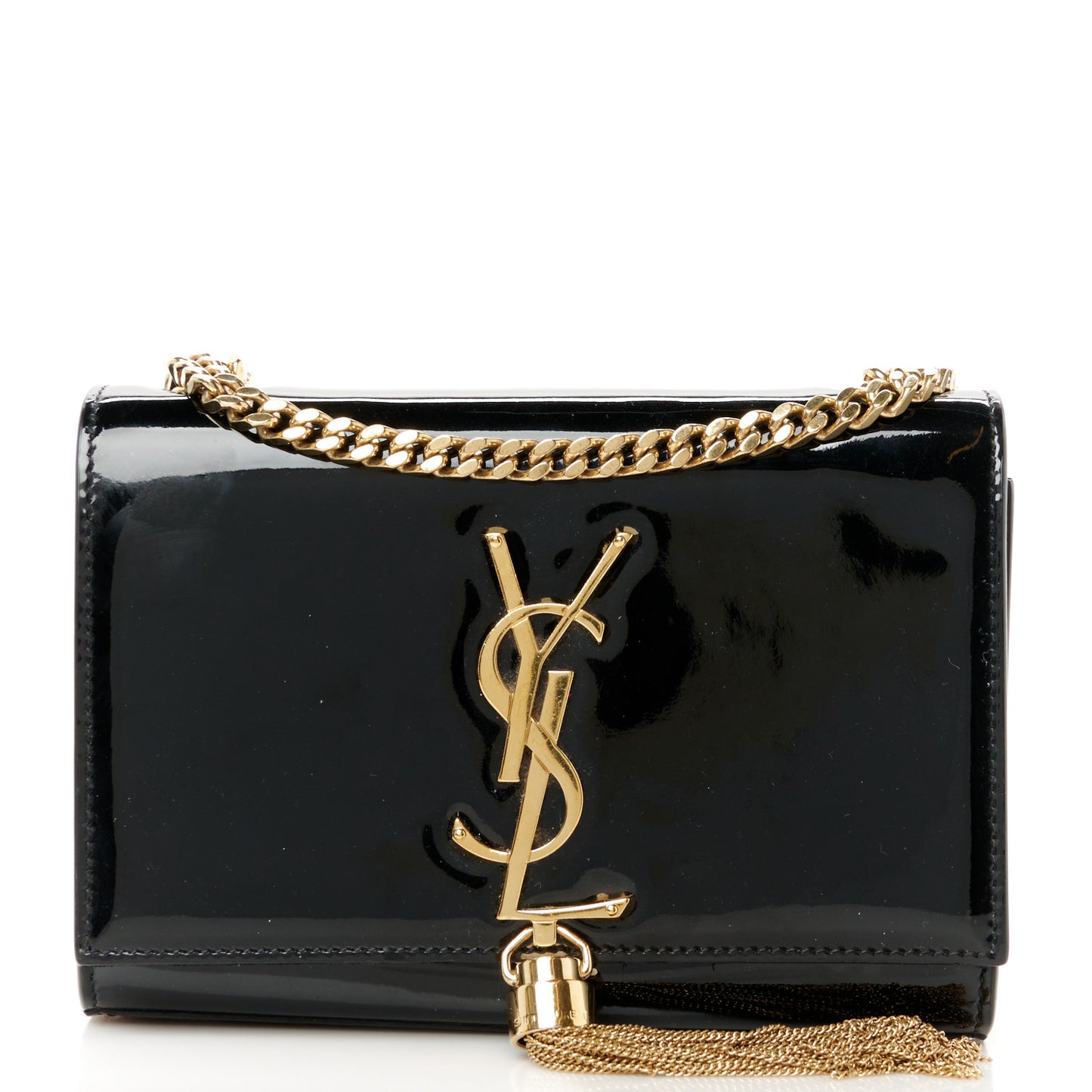 Patent Small Classic Monogram Kate Tassel Satchel Black