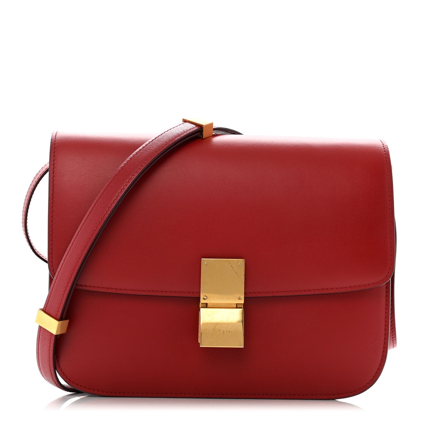 Box Calfskin Medium Classic Box Flap Bag Red