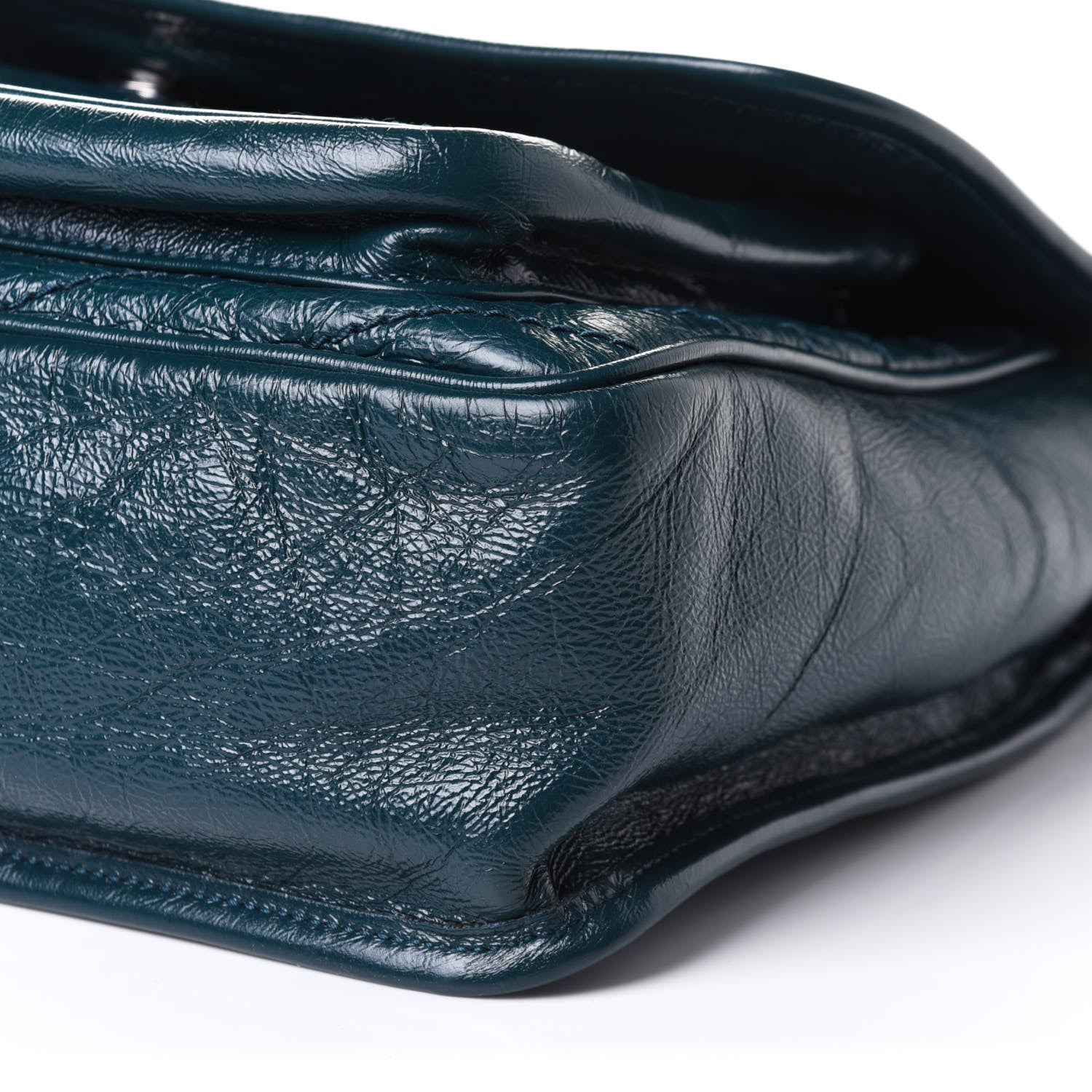 Saint Laurent Crinkled Calfskin Matelasse Monogram Medium Niki Chain Satchel Peacock Green 8 of 9