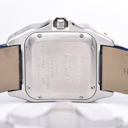Cartier Stainless Steel Alligator 33mm Santos 100 Automatic Watch Blue 8 of 9