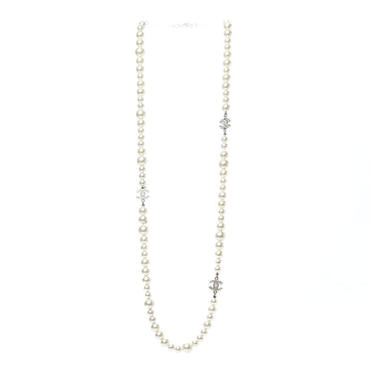 Chanel Pearl Crystal Long CC Necklace Gold 4 of 5