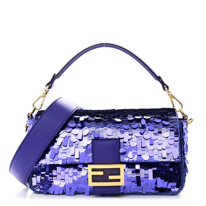 Fendi Sequin Paillettes Shiny Nappa Sex and the City Baguette Viola Purple Rain 1 of 9