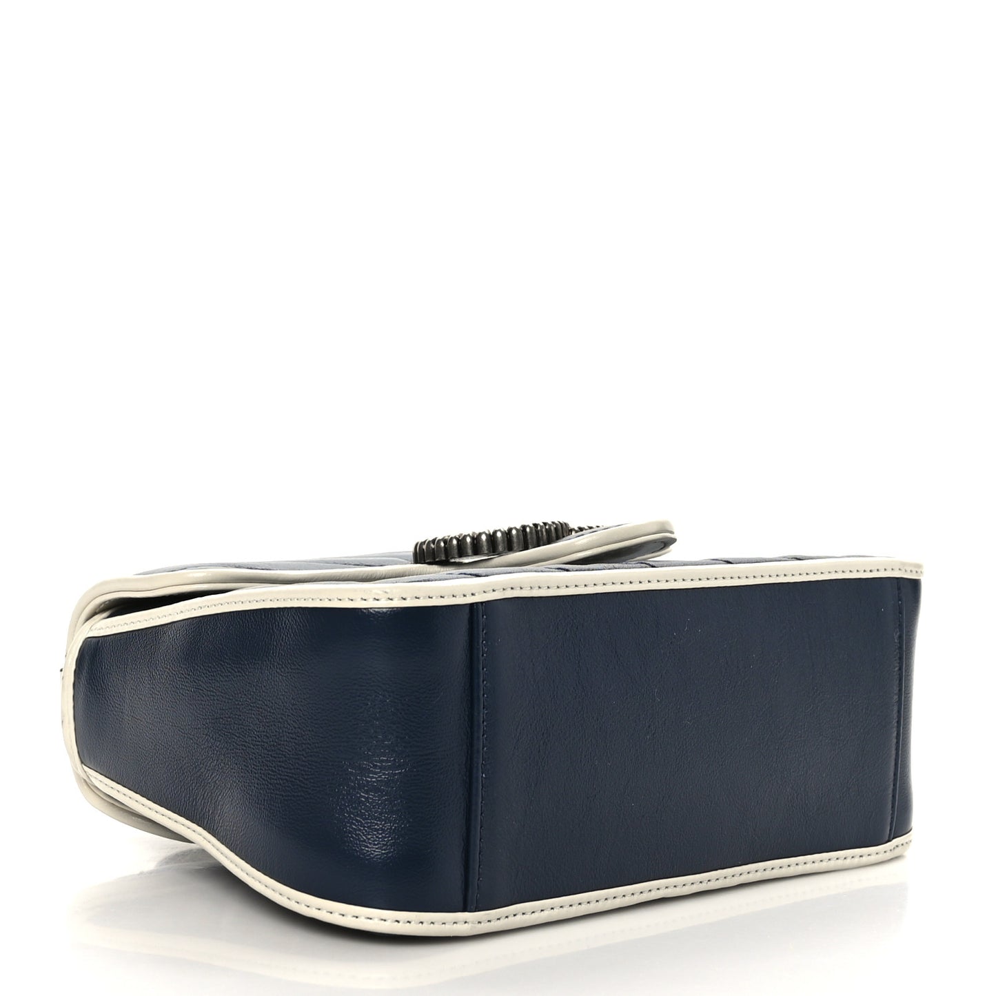 Vintage Effect Calfskin Matelasse Diagonal Mini Torchon GG Marmont Top Handle Shoulder Bag Blue Agata Mystic White