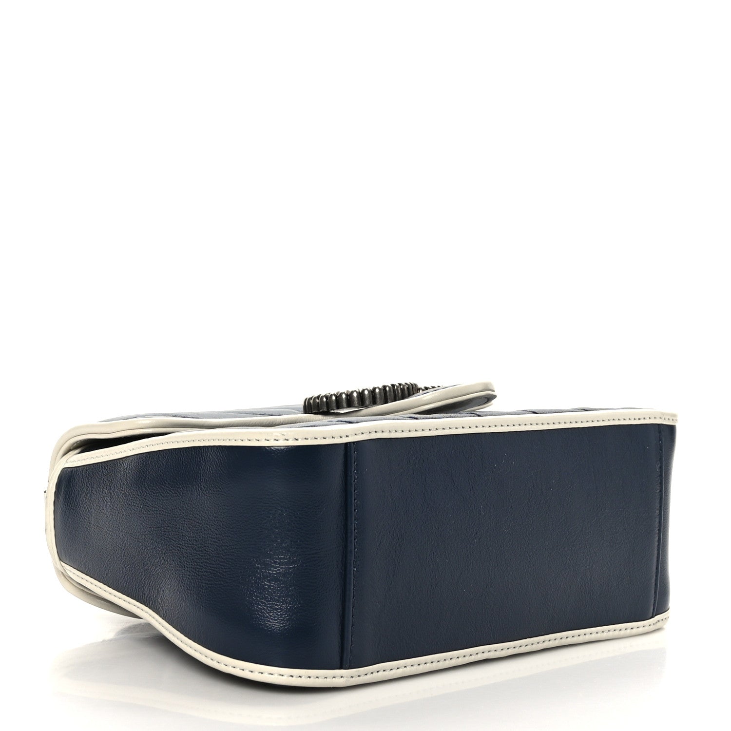 Gucci Vintage Effect Calfskin Matelasse Diagonal Mini Torchon GG Marmont Top Handle Shoulder Bag Blue Agata Mystic White 5 of 9
