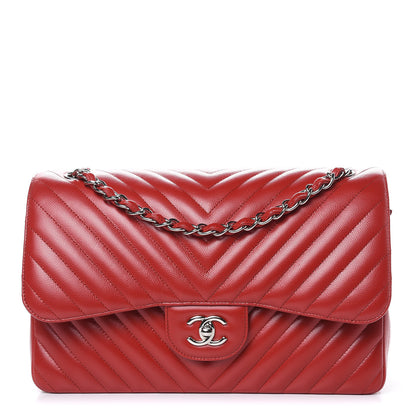 Chanel Caviar Chevron Quilted Jumbo Double Flap Dark Red 1 of 11
