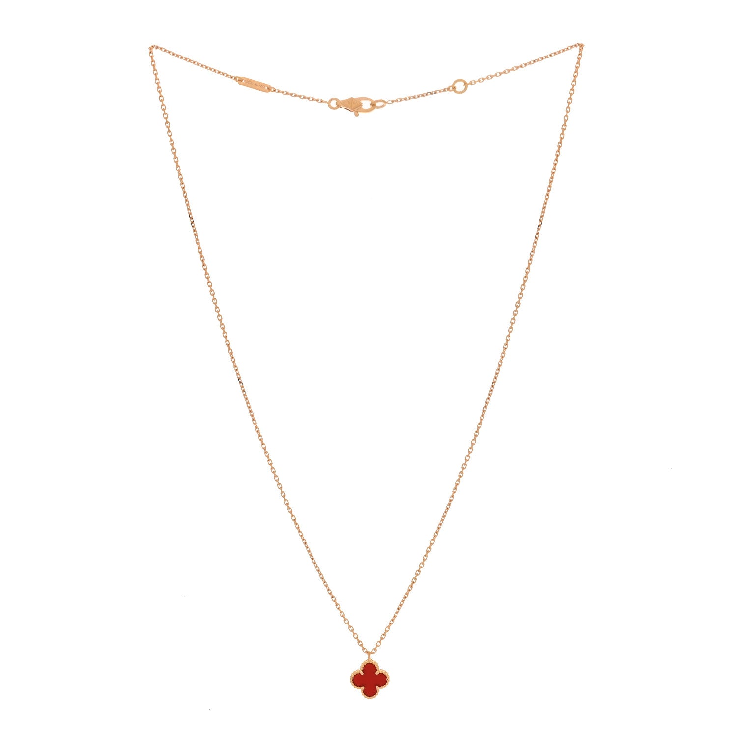 Van Cleef & Arpels 18K Rose Gold Carnelian Sweet Alhambra Pendant Necklace 3 of 6