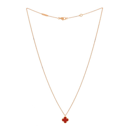 Van Cleef & Arpels 18K Rose Gold Carnelian Sweet Alhambra Pendant Necklace 3 of 6