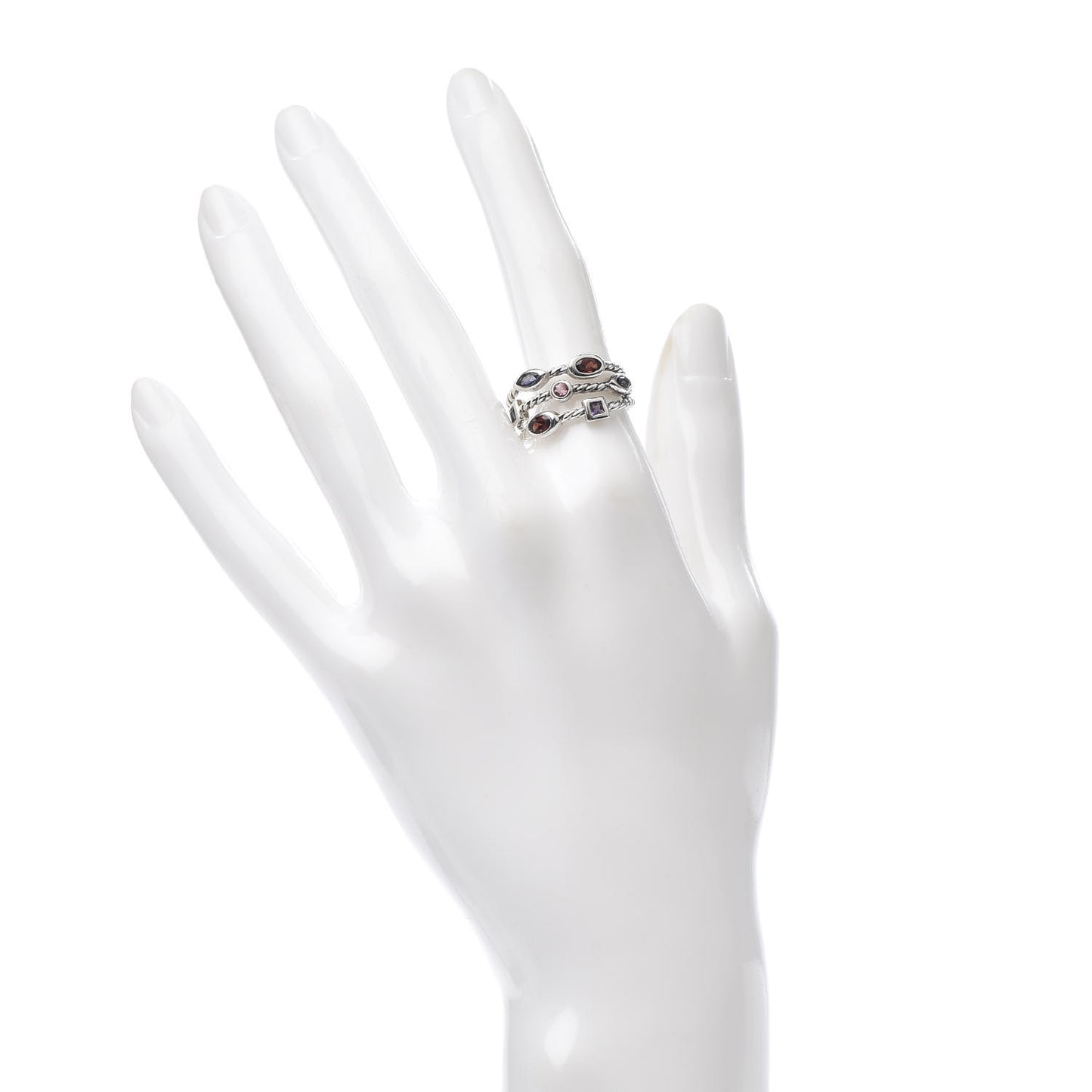 Sterling Silver Iolite Garnet Tourmaline Amethyst Confetti 3 Row Ring 53 6.5