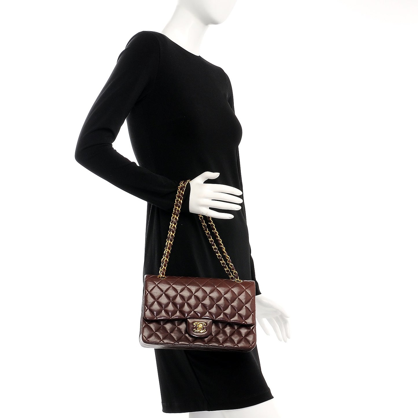 Lambskin Quilted Medium Double Flap Brown