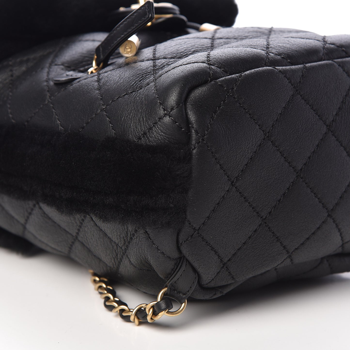 Lambskin Shearling Quilted CC Backpack Black
