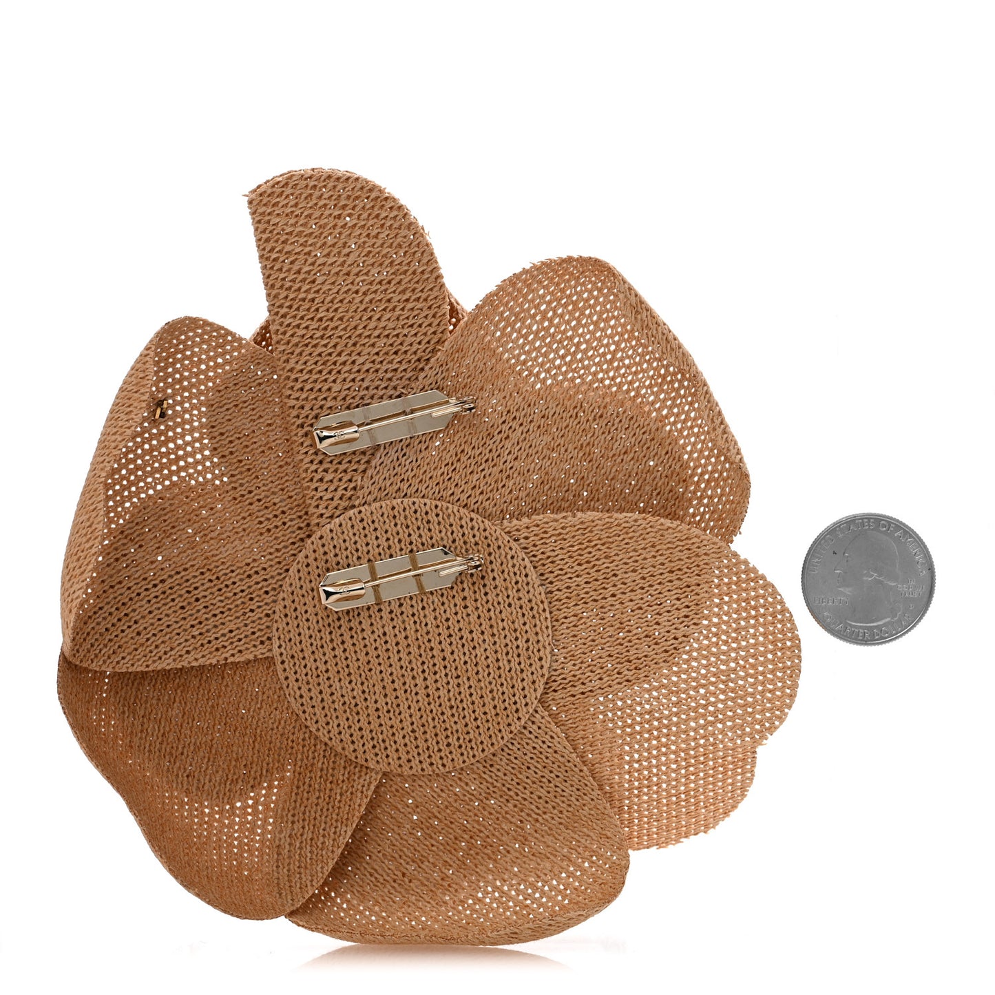 Fabric Camellia Flower Brooch Beige
