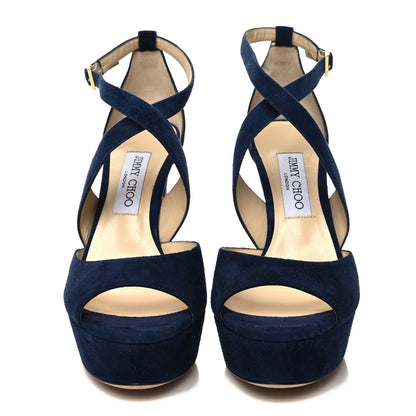 Jimmy Choo Suede April 120 Platform Sandals 38 Blu 2 of 7