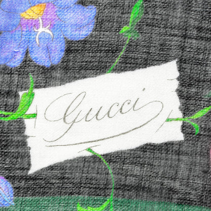 Gucci Wool Silk Floral Web Square Scarf Black Dark Green 3 of 5