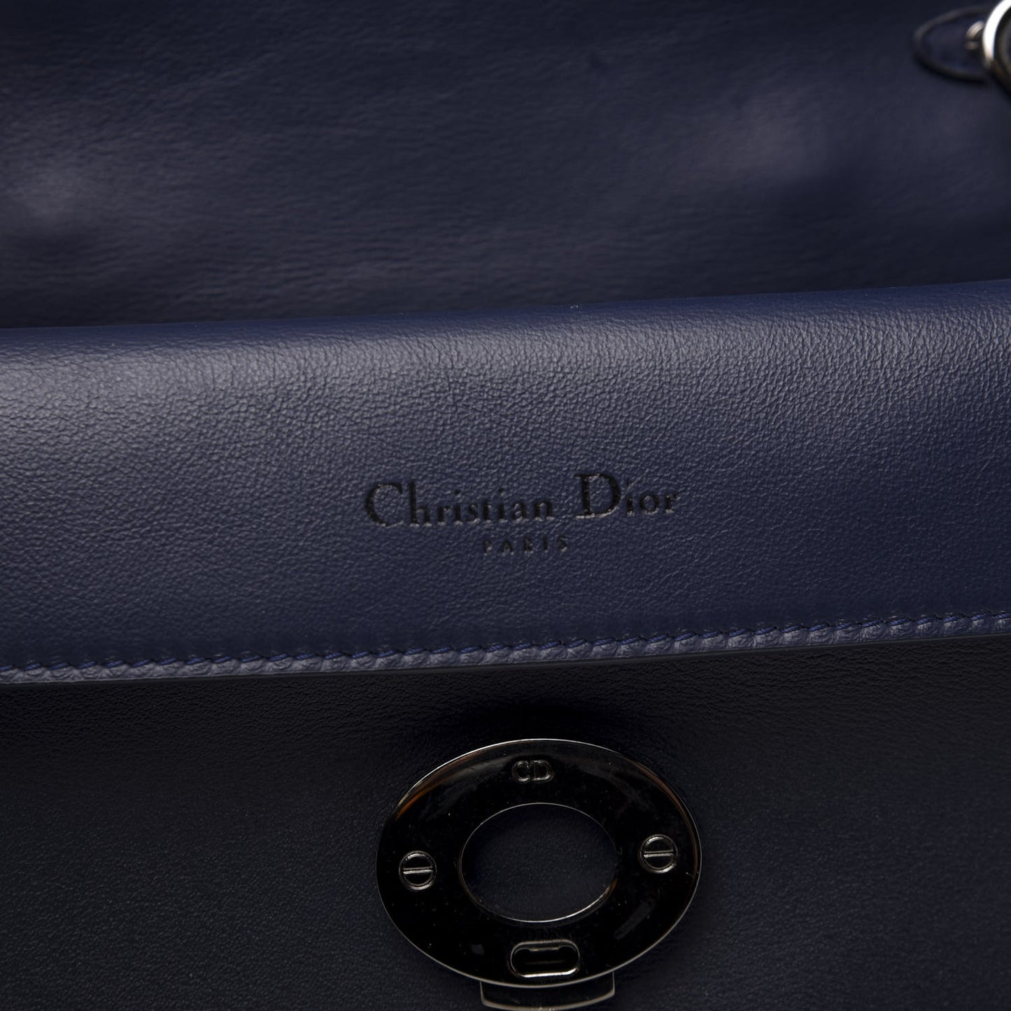 Metallic Patent Smooth Calfskin Mini Be Dior Flap Navy Light Blue