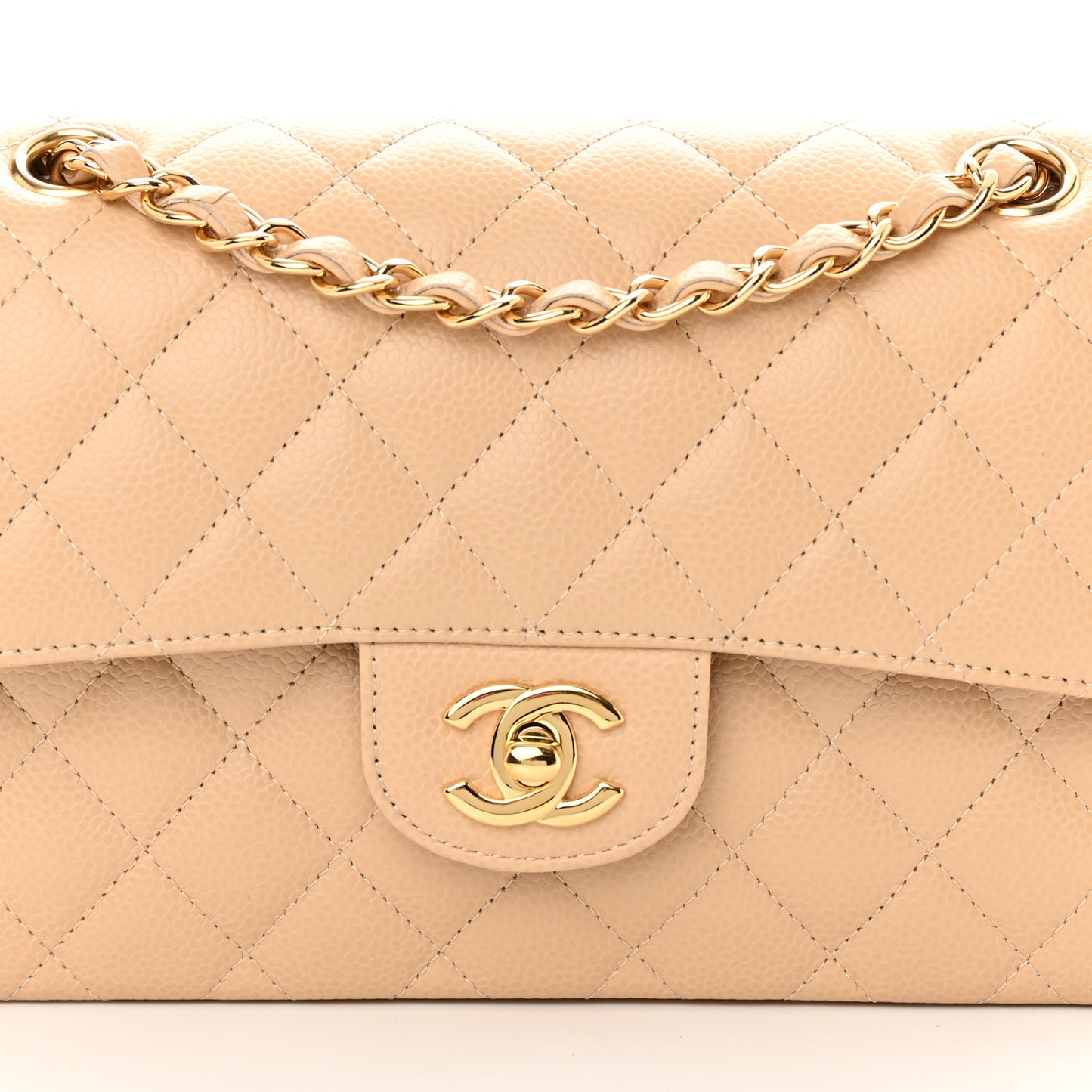 Caviar Quilted Small Double Flap Beige