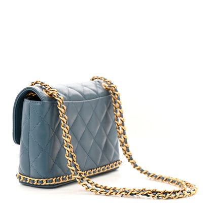 Chanel Caviar Quilted Camellia Chain Around Flap Blue 3 of 10