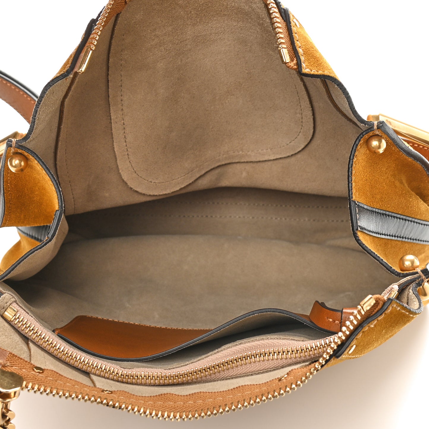 Calfskin Suede Small Hayley Hobo Mustard Brown