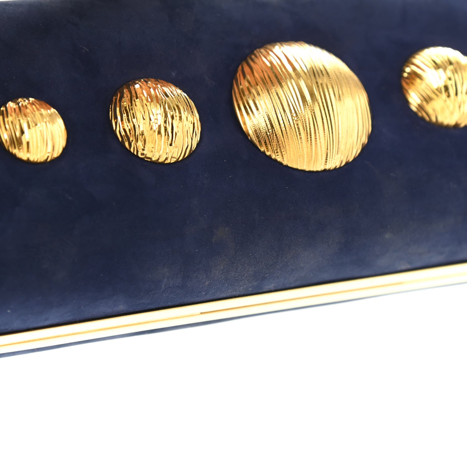 Alexander McQueen Suede Studded Skull Knuckle Box Clutch Navy 11 of 14