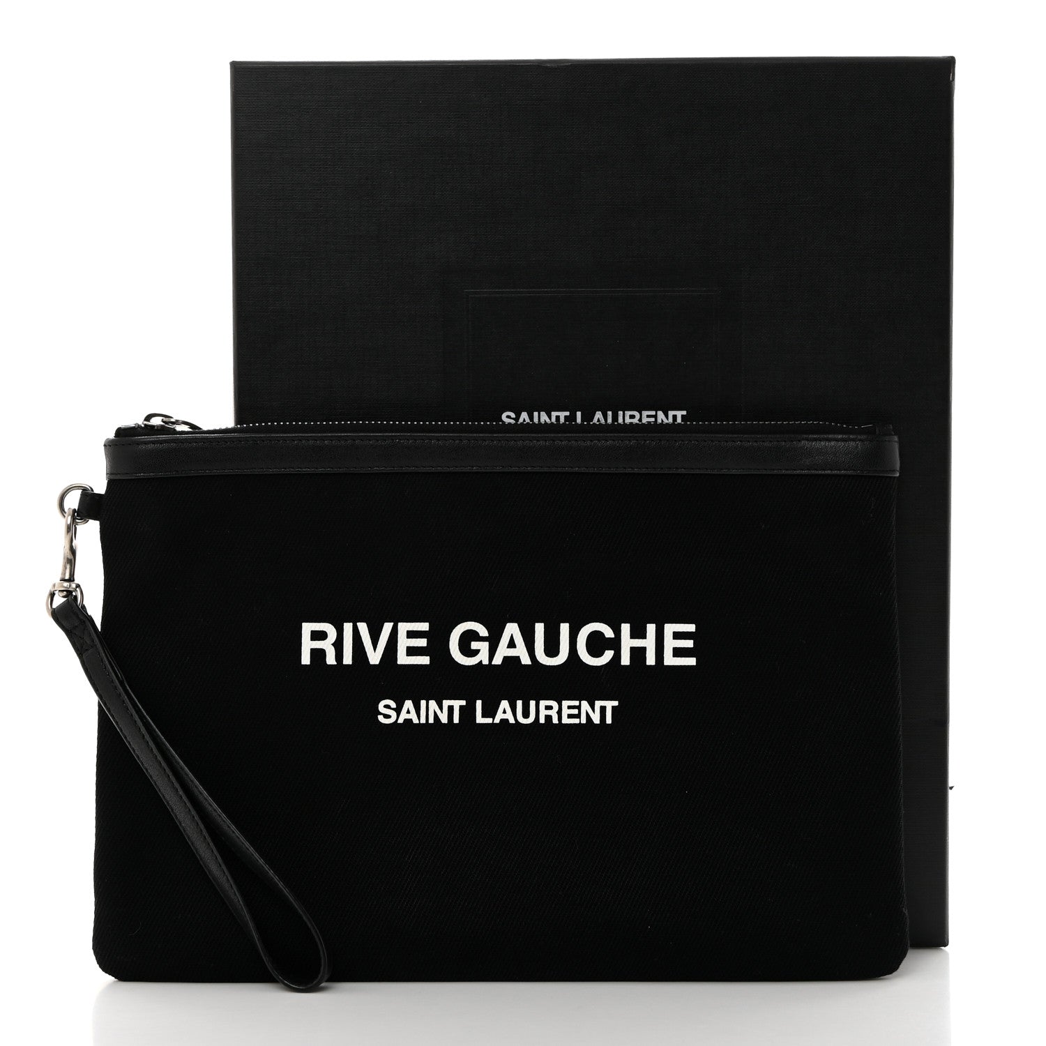Saint Laurent Linen Canvas Rive Gauche Zipped Pouch Black 8 of 8
