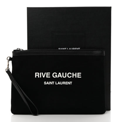 Saint Laurent Linen Canvas Rive Gauche Zipped Pouch Black 8 of 8