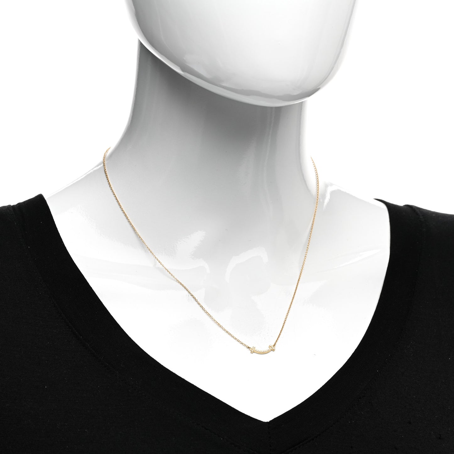 18K Yellow Gold Diamond Mini T Smile Pendant Necklace