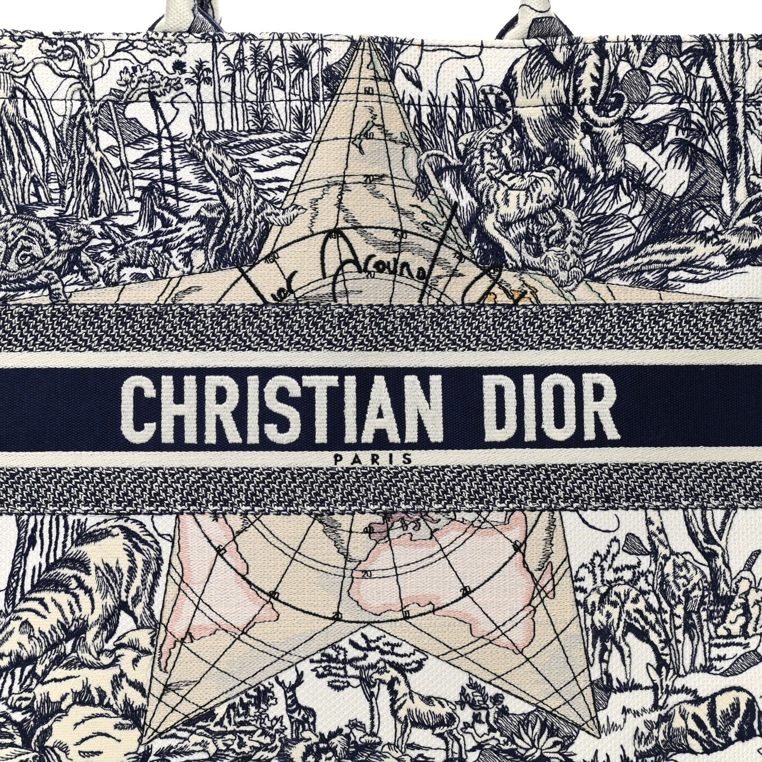Christian Dior Canvas Embroidered Large Around The World Book Tote Blue 8 of 10