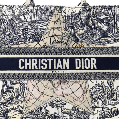 Christian Dior Canvas Embroidered Large Around The World Book Tote Blue 8 of 10