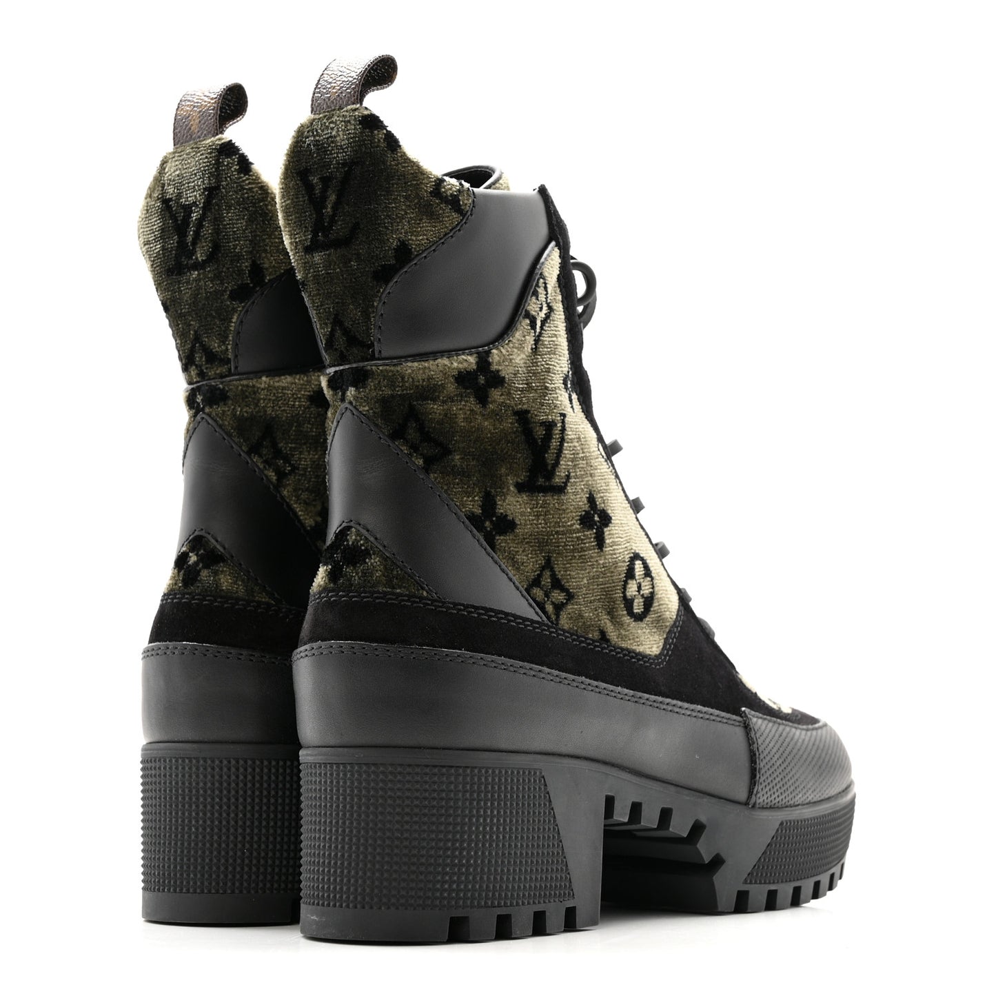 Velvet Calfskin Monogram Laureate Platform Desert Boots 40 Black Green