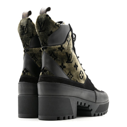 Louis Vuitton Velvet Calfskin Monogram Laureate Platform Desert Boots 40 Black Green 5 of 12