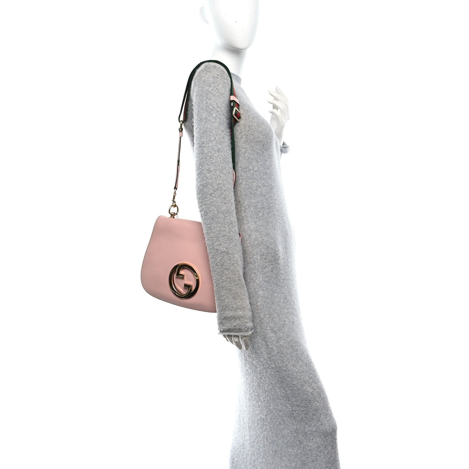 Gucci Roxy Calfskin Web Medium Blondie Top Handle Shoulder Flap Bag Powder Pink 2 of 10