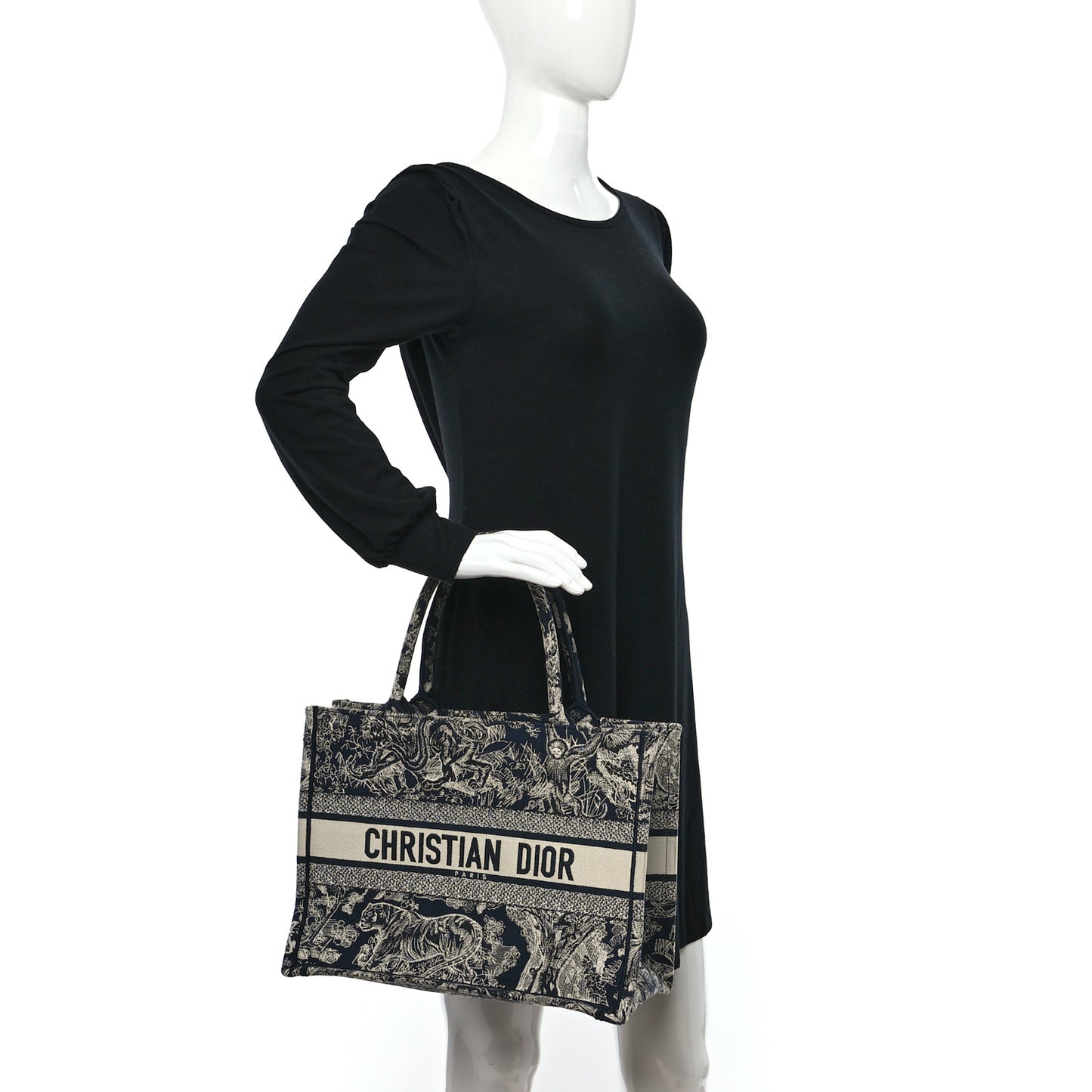 Canvas Embroidered Medium Toile De Jouy Reverse Book Tote Blue