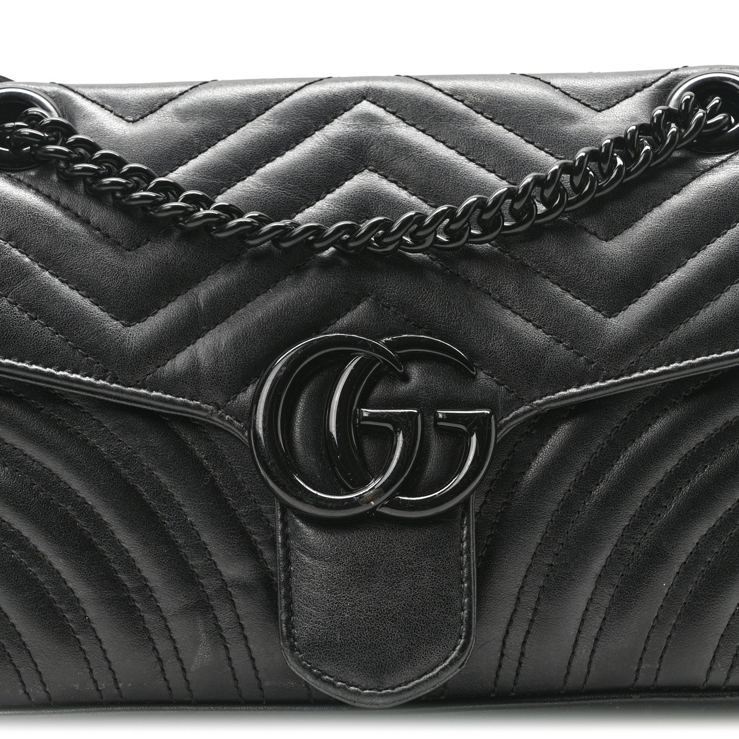 Gucci Calfskin Matelasse Monochrome Medium GG Marmont Shoulder Bag Black 7 of 10