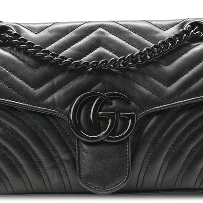 Gucci Calfskin Matelasse Monochrome Medium GG Marmont Shoulder Bag Black 7 of 10