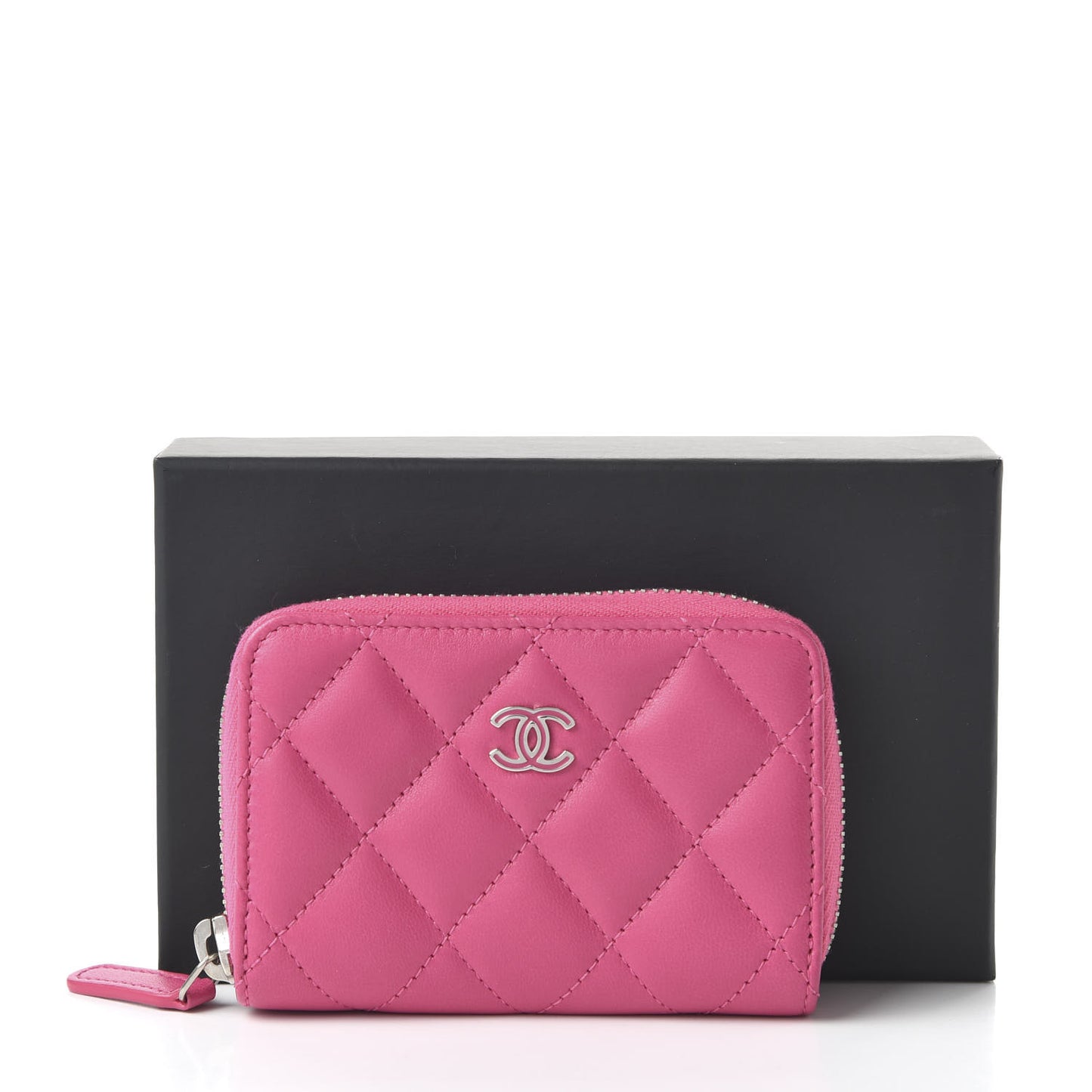 Lambskin Quilted Zip Around Coin Purse Pink