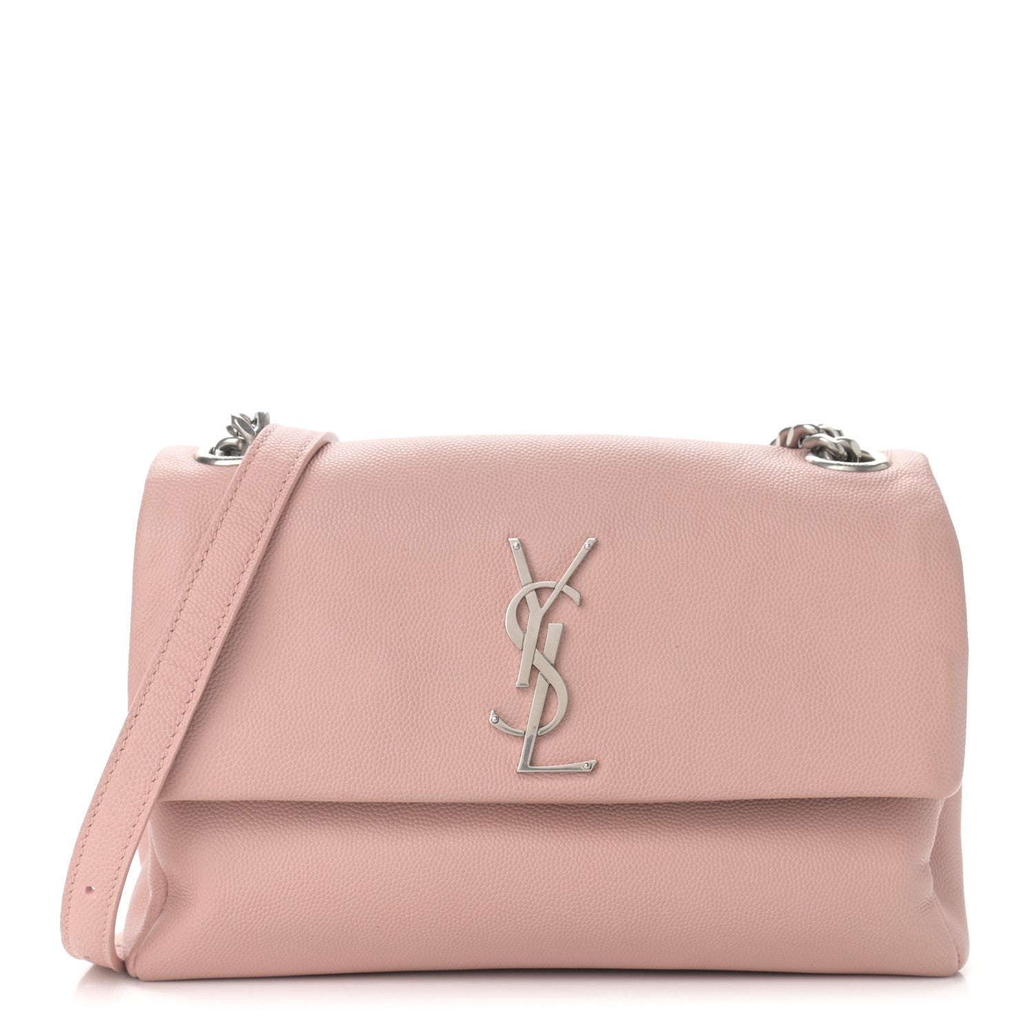Saint Laurent Grain De Poudre Small West Hollywood Monogram Fold-Over Bag Pale Blush 1 of 10