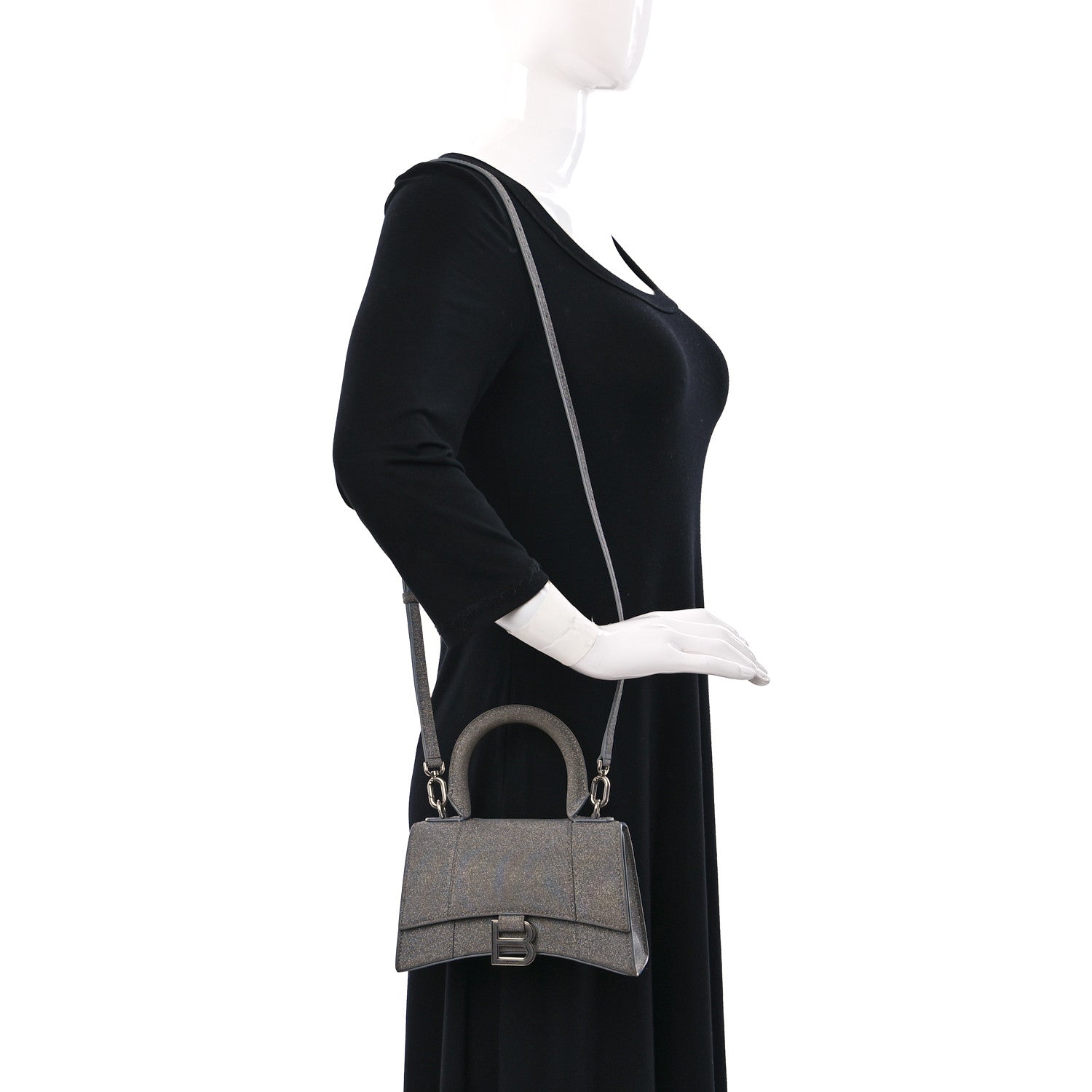 Balenciaga Glitter Fabric Hourglass Top Handle Bag XS Grey 2 of 15