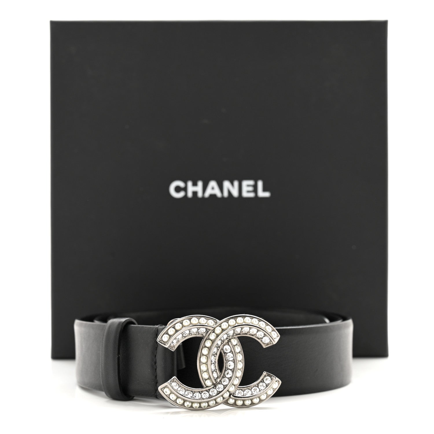 Chanel Calfskin Pearl Crystal CC Belt 90 36 Black 12 of 12
